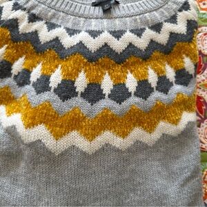 Talbots Gray and Gold Fair Isle Women's Sweater